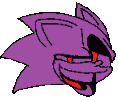 a pixel art drawing of a purple sonic the hedgehog with a red tongue .