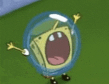 a cartoon character from spongebob squarepants is screaming in a bubble .