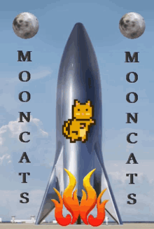 a rocket with a pixelated cat on it and the words moon cats