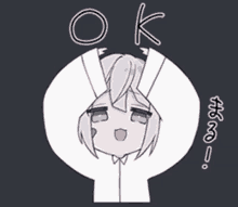 a cartoon drawing of a girl with the word ok on her head