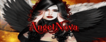 a painting of a woman with black and white wings and the words angel nova