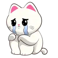 a cartoon drawing of a white cat crying with tears running down its face