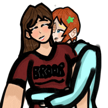 a drawing of two girls hugging one wearing a brooks shirt