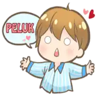 a cartoon drawing of a boy with a speech bubble that says peluk