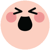 a pink circle with a cartoon face with a black mouth and pink cheeks
