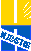 a blue and yellow logo for a company called hastig