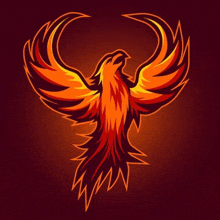 a phoenix bird with its wings spread is flying in the dark .