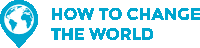 a logo for how to change the world with a globe pin