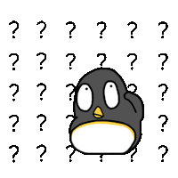 a penguin is surrounded by question marks on a white background .