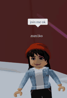 a girl in a red hat says join me ok zozo1ko