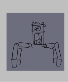 a drawing of a robot with a clock on top
