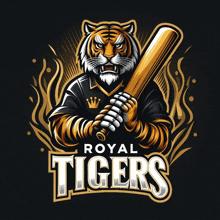 a tiger holding a baseball bat with the word royal tigers below it