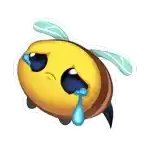 a bee is crying with a tear coming out of its eyes .