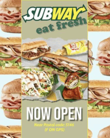 an advertisement for subway shows a variety of sandwiches and salads