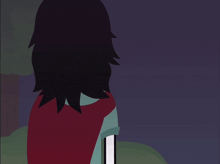 a cartoon drawing of a man with long black hair
