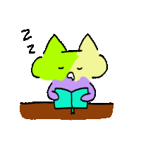 a drawing of a cat reading a book with a zzz sign