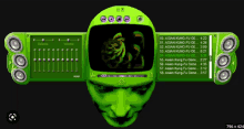 a green music player with asian kung fu on the screen