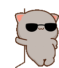 a cartoon cat is wearing sunglasses and standing next to a wall .