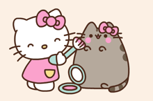 a drawing of hello kitty and pusheen cat