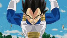 vegeta from dragon ball z is flying through the air with his arms outstretched