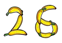 the number 26 is made of bananas with green stems