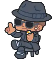 a cartoon drawing of a man wearing sunglasses and a hat giving a thumbs up