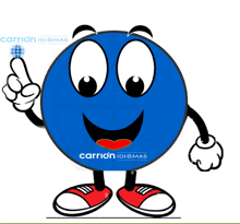 a cartoon drawing of a blue circle with the words carrion idiomas written on it