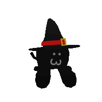 a silhouette of a black cat wearing a witch hat with a red belt .