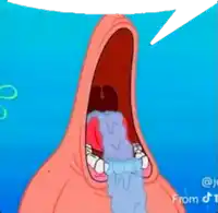 a cartoon of patrick star with his mouth open and water coming out of it