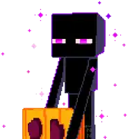 a pixel art of enderman from minecraft holding an orange pumpkin