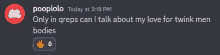 a screenshot of a discord conversation between pooplolo and a few other people