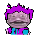 a pixel art drawing of a person with purple hair and a scarf .