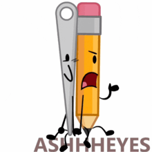 a drawing of a pencil and a sewing needle with ash heyes written on the bottom