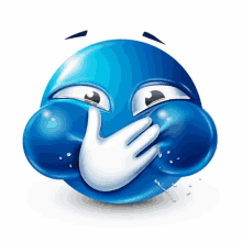 a blue smiley face covering its mouth with a white hand