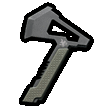 a cartoon drawing of a gray axe with a green handle .