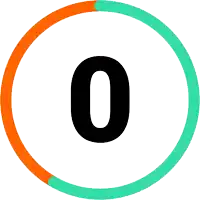 an orange and green circle with the number 0 in the middle