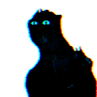 a silhouette of a black cat with bright green eyes