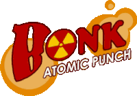 a logo for bonk atomic punch has a nuclear symbol on it