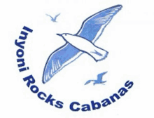 a logo for inyoni rocks cabana shows a seagull flying