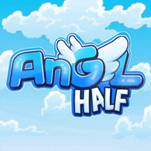 an angel half logo with a blue sky background