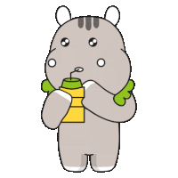 a cartoon of a hippo drinking from a yellow bottle