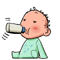 a cartoon of a baby drinking from a bottle with his eyes closed