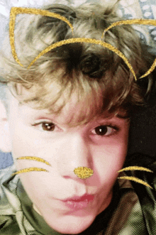 a young boy with cat ears on his face