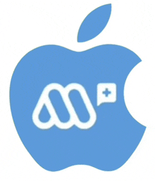 a blue apple with a white m and a plus sign