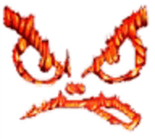 a drawing of an angry face made out of flames on a white background