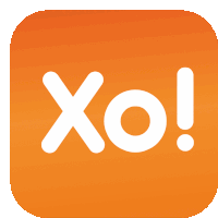 an orange square with the word xo in white on it