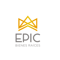 a logo for epic bienes raices with a crown on top