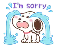 a cartoon of snoopy crying with the words i 'm sorry