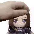 a person is petting a stuffed animal with their hand on its head .
