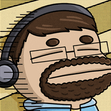 a cartoon of a man with a beard wearing headphones and glasses